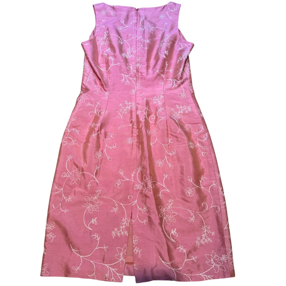 Ann Taylor Petites Pink Embroidered Raw Silk Sheath Dress Floral 2P Sleeveless - Picture 5 of 8